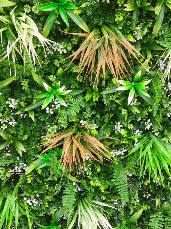 Pose d'un mur artificiel exotique dans un jardin urbain dans le Vieil Antibes