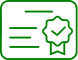 Certificat de Qualité : Icône d'Approbation et Validation Icône de certificat vert avec lignes de texte et un sceau d'approbation coché, symbolisant la validation et la qualité.